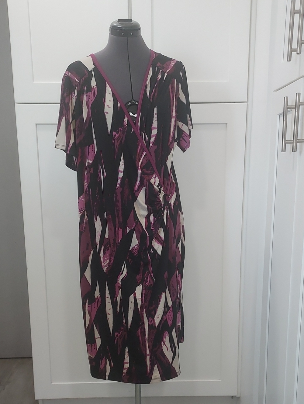 Lane Bryant Abstract Wrap Midi Dress in Purple, Black and Cream